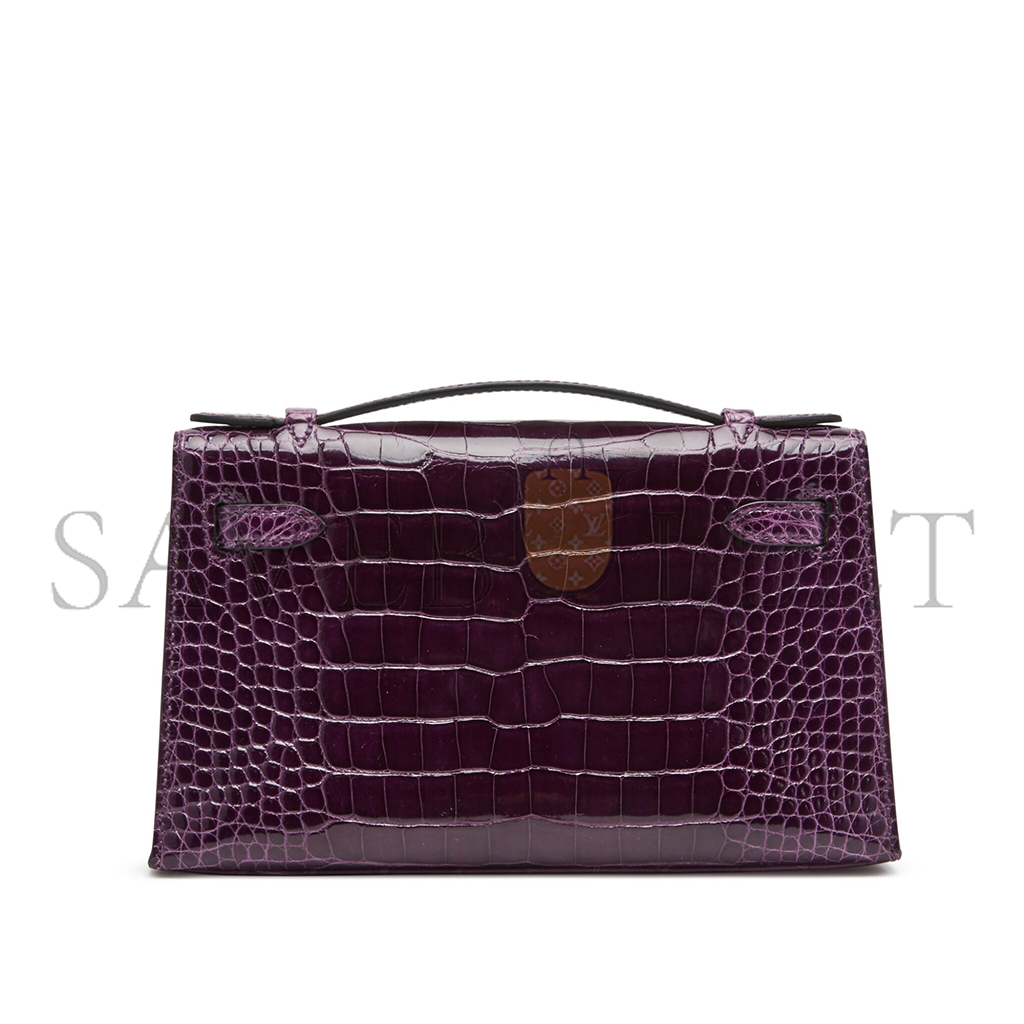 H**mes master amethyst kelly pochette in shiny alligator mississippiensis with gold hardware (22*14*7cm)